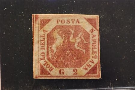 NAPOLI - 1858, 2 gr. carminio vivo, III tavola (7e) nuovo con gomma, margini...