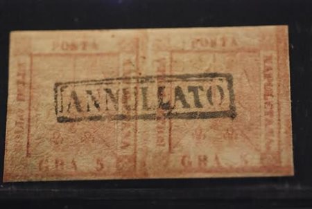 NAPOLI - 1859, 5 gr.rosa, II tavola (9) in coppia orizzontale. (A.Diena -...