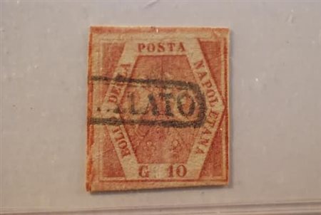 NAPOLI - 1859, 10 gr. II tavola carminio rosa (11).(USATO)