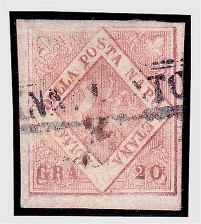 NAPOLI - 1858, 20 gr. rosa lillaceo, I tavola (12a) ben marginato. (G....