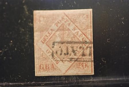 NAPOLI - 1858, 20 gr. rosa brunastro I tavola (12) fresco esemplare. (...