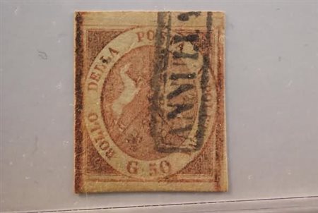 NAPOLI - 1858, 50 gr. rosa brunastro (14) molto ben marginato. (G.Bolaffi -...