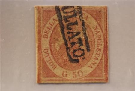 NAPOLI - 1858, 50 gr. rosa carminio chiaro (14b) bell'esemplare ben marginato...