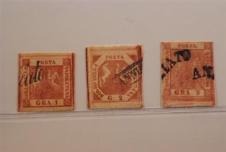 NAPOLI - 1858, 1 gr., 2 gr., 5 gr., tre valori tutti di II tavola...