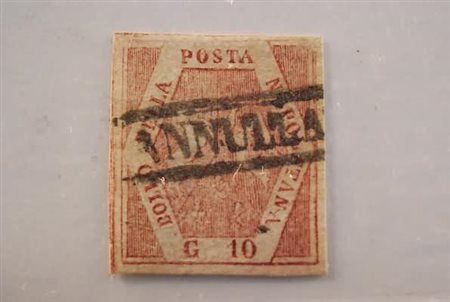 NAPOLI - 1859, Falso per posta del 10 gr. Ii tipo carminio (F4a). Molto...