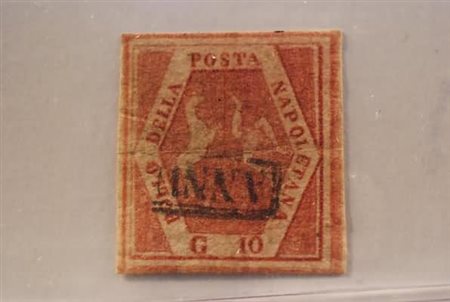 NAPOLI - 1859-61, Falsi d'epoca, 10 grana rosa carminiotipo III (F5a) carta...