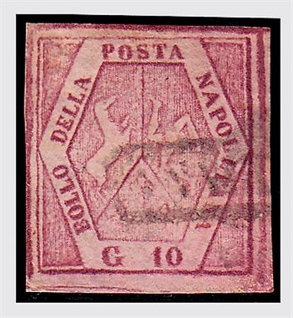 NAPOLI - 1860, Falsi d'epoca, 10 gr. carminio lillaceo IV tipo (F6)....