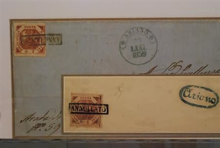 NAPOLI ANNULLAMENTI - 1859, ARIANO, annullato + cerchio azzurro (p.6) su 2...