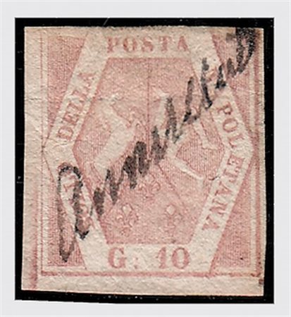 NAPOLI ANNULLAMENTI - 1858, BOVINO, "Annullato" a penna (p.R2) su 10 gr. Rosa...
