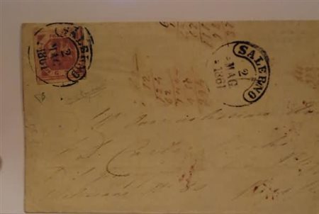 NAPOLI ANNULLAMENTI - 1861, SALERNO cerchio (p.9) su 2 gr. (5) su lettera per...