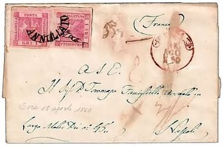 NAPOLI ANNULLAMENTI - 1860, SORA, svolazzo + cerchio rosso (p. 11) su 1 gr....