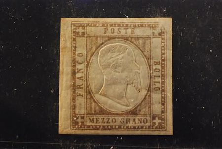 PROVINCE NAPOLETANE - 1861, 1/2 grano bistro bruno carta spessa (18e) bordo...