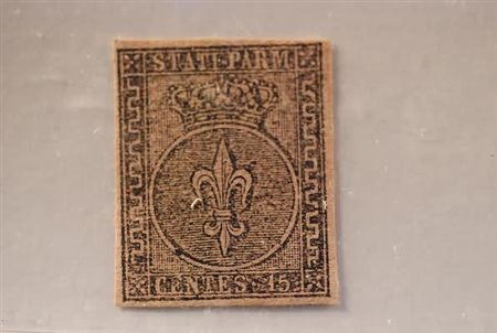 PARMA - 1852, 15 c. rosa (3) aderente in parte al frammento di carta ma non...