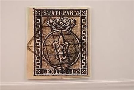PARMA - 1852, 15 c. rosa (3) ben marginato su minimo frammento.(FRAMMENTO)