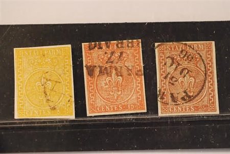 PARMA - 1853/55, Seconda emissione, la serie cpl. di 3 valori (6/8) tutti...