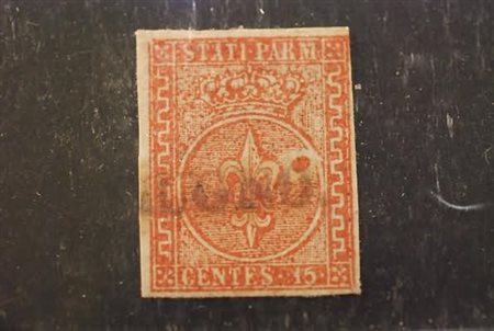 PARMA - 1853, 15 c. vermiglio (7) varietà di stampa molto evidente "punto di...