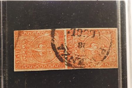 PARMA - 1853, 15 c. vermiglio (7) coppia verticale. (Cert. E. Diena).(USATO)