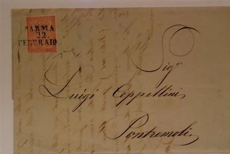 PARMA - 1855, 15 c.vermiglio (7) su lettera da Parma per Pontremoli il...
