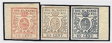 PARMA - 1857-59, III emissione, 3 valori cpl. (9/11). (Em. Diena....
