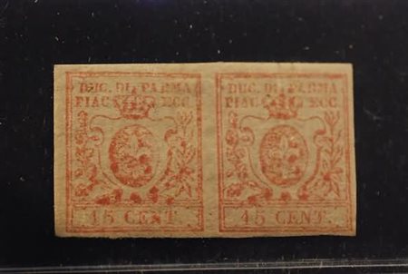 PARMA - 1859, 15 c.vermiglio (9) coppia orizzontale. (A.Diena -...