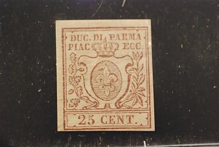 PARMA - 1857, 25 c. bruno lilla (10) piena gomma.(Em.Diena).(GOMMA ORIGINALE)