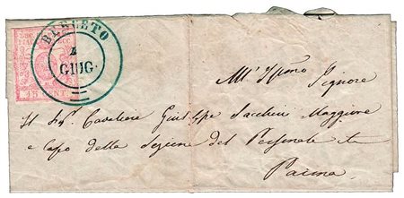 PARMA ANNULLAMENTI - 1859, BERCETO doppio cerchio grande azzurro (p.R2) su 15...