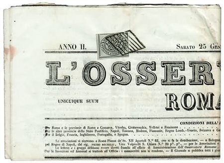 STATO PONTIFICIO - 1862, 1/2 baj grigio (1) su giornale "L'Osservatore...