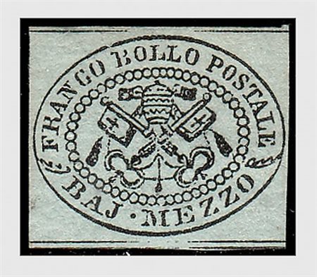 STATO PONTIFICIO - 1852, 1/2 baj grigio verdastro (1b).(GOMMA ORIGINALE)