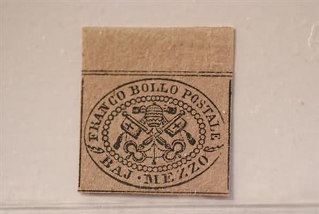 STATO PONTIFICIO - 1852, 1/2 baj violetto grigiastro (1A), margine di foglio...