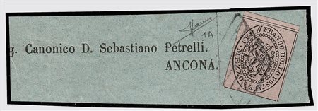 STATO PONTIFICIO - 1864, 1/2 baj violetto grigiastro (1A) isolato su fascetta...