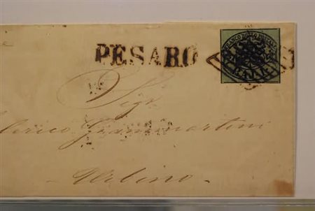 STATO PONTIFICIO - 1 baj verde scuro (2A) su lettera da Pesaro per...