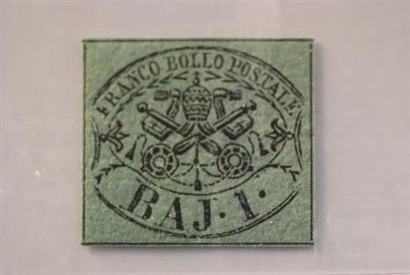 STATO PONTIFICIO - 1864, 1 baj verde scuro, II composizione (2B) molto bello....