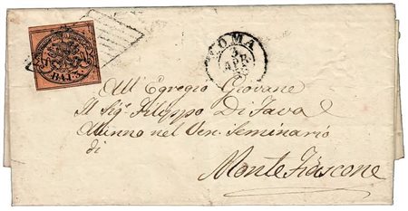 STATO PONTIFICIO - 1856, 3 baj bistro arancio (4) 8 filetti, su lettera da...