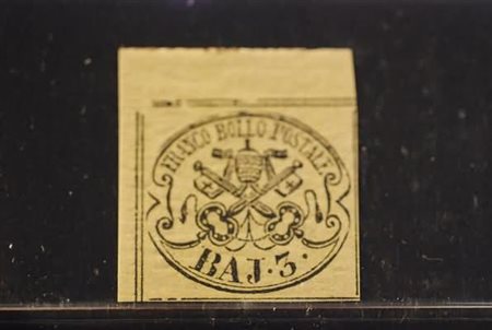 STATO PONTIFICIO - 1863, 3 baj giallo cromo (4A) margini di angolo di gruppo....