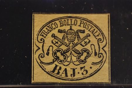STATO PONTIFICIO - 1863, 3 baj giallo cromo (4A) quattro filetti completi....