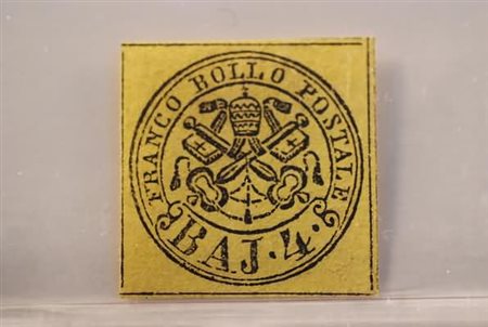 STATO PONTIFICIO - 1864, 4 baj giallo (5A), da esaminare. (G. Oliva).(GOMMA...