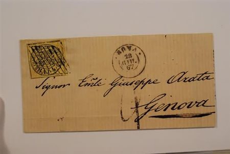 STATO PONTIFICIO - 1867, 4 baj giallo (5A) su lettera da Roma per Genova,...