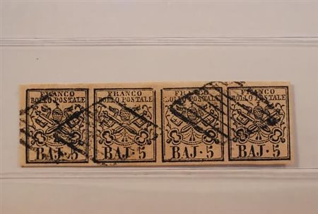 STATO PONTIFICIO - 1852, 5 bay rosa chiaro (6) striscia orizzontale di 4....