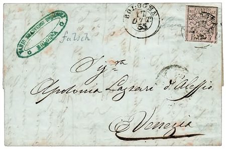 STATO PONTIFICIO - 1853, 5 baj oleoso (6b) su lettera da Roma per Genova,...