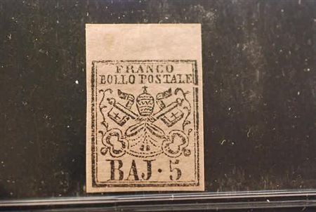 STATO PONTIFICIO - 1860, 5 baj rosa carminio (6A) margine di foglio in alto....