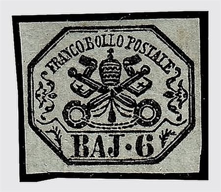 STATO PONTIFICIO - 1852, 6 baj grigio verdastro (7) gomma integra. (Cert....