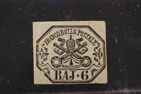 STATO PONTIFICIO - 1852, 6 baj grigio verdastro (7).(GOMMA INTEGRA)