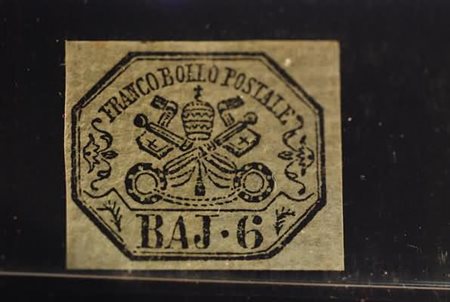 STATO PONTIFICIO - 1852, 6 baj grigio verdastro (7). (G. Oliva).(GOMMA...