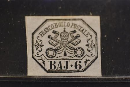 STATO PONTIFICIO - 1852, 6 baj lilla grigio (7A) senza gomma.(SENZA GOMMA)