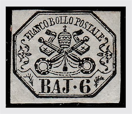 STATO PONTIFICIO - 1864, 6 baj grigio perla (7Aa). Da esaminare. (Cert. R....