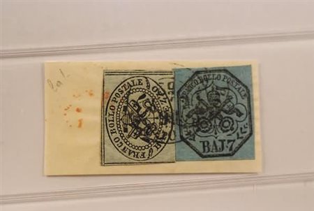 STATO PONTIFICIO - 1852, 1/2 baj grigio + 7 baj azzurro (8) su...