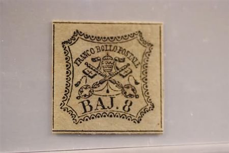 STATO PONTIFICIO - 1852, 8 baj bianco (9) quattro filetti completi. (G....