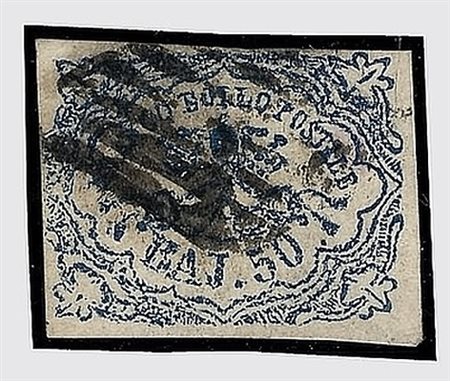 STATO PONTIFICIO - 1864, 50 baj azzurro oltremare scuro stampa difettosa...