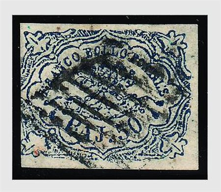 STATO PONTIFICIO - 1864, 50 baj azzurro oltremare scuro (12) 3 bei margini,...