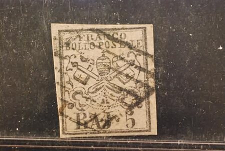 STATO PONTIFICIO - 1855, 5 baj rosa, II tipo del falso litogtrafico (F3) con...